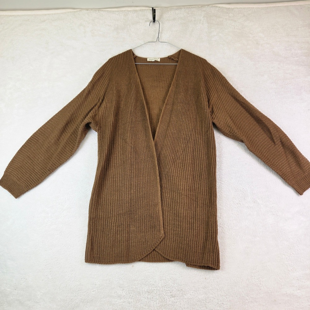 Anna-Kaci California Brown Ribbed Open Front Cardigan Sweater Large Womens